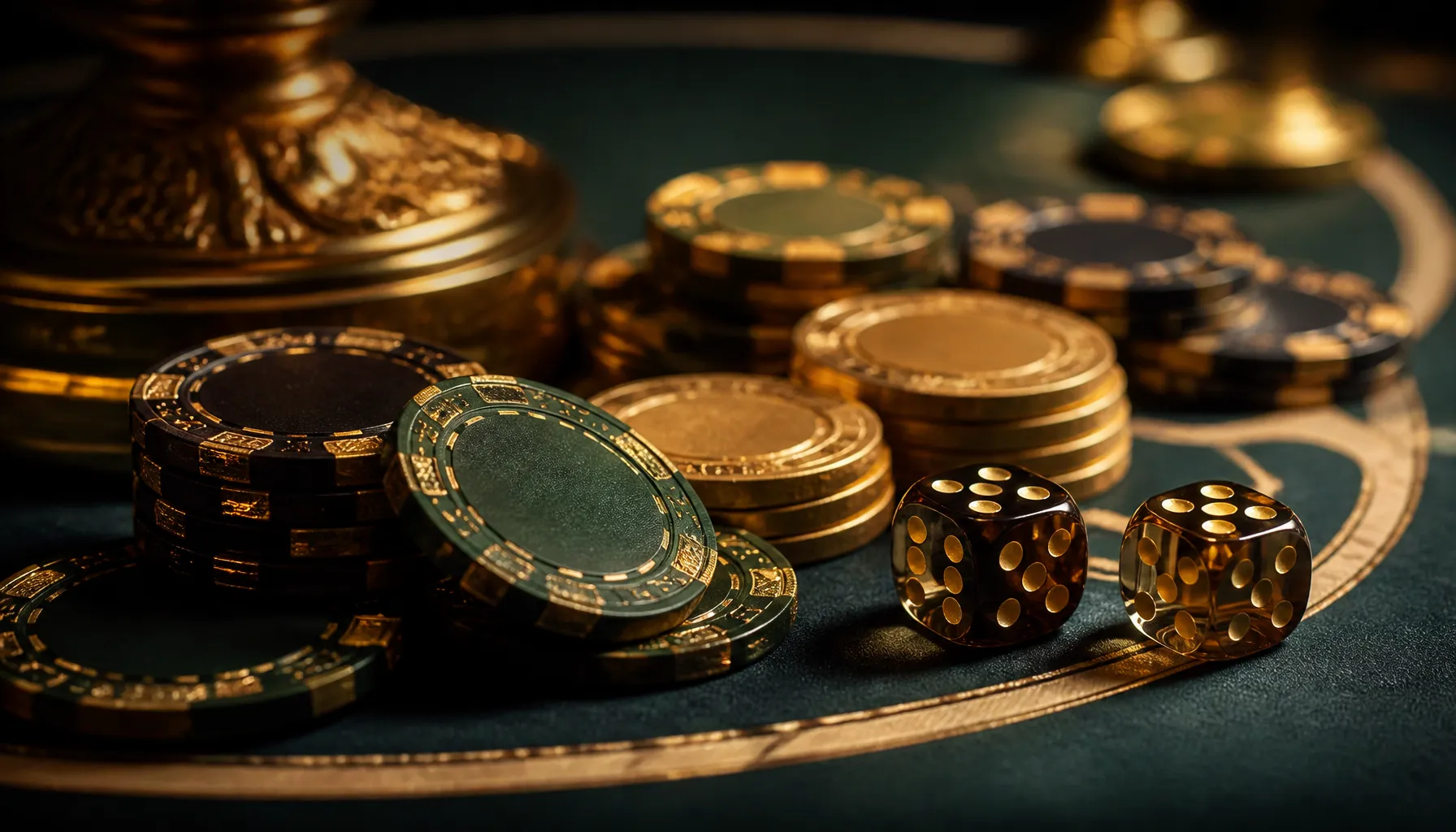Cinematic close-up of premium casino playing cards fanned across a dark moody high-roller lounge table with jewel-toned ambie